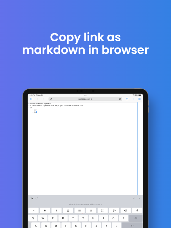 Lucid Markdown Keyboard notes iPad screenshot 6 - Productivity app