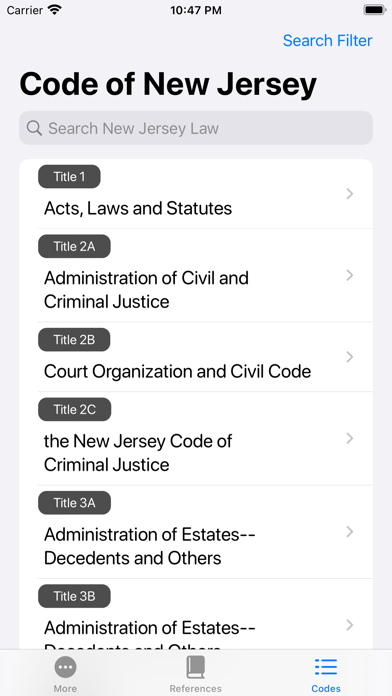 New Jersey Law Codes Screenshot