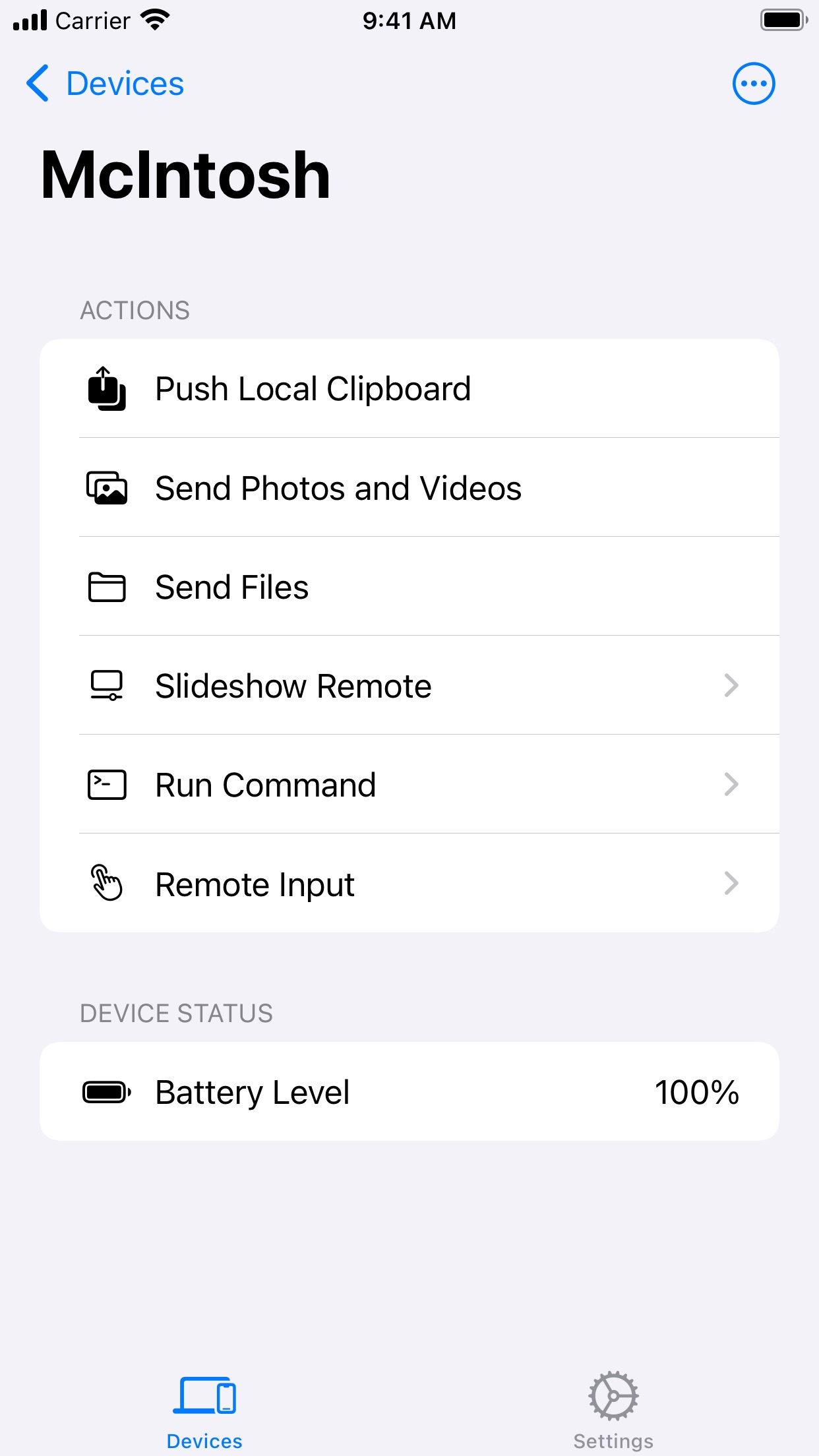Screenshot do app KDE Connect