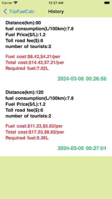 TripFuelCalc Screenshot