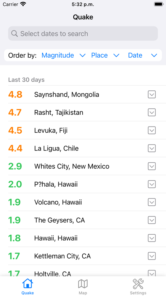 #8. Quake Meter - Earthquake data (iOS) Podle: Laura Zafra