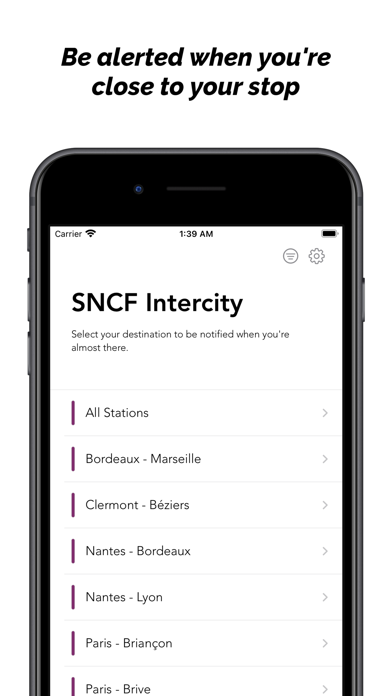 SNCF Intercity Destinations Screenshot