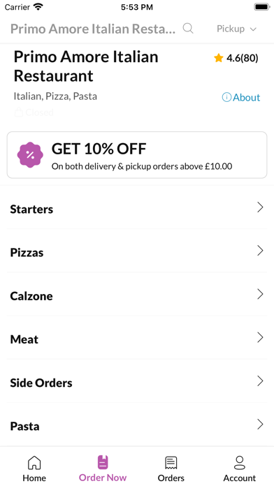 Primo Amore Italian Restaurant Screenshot