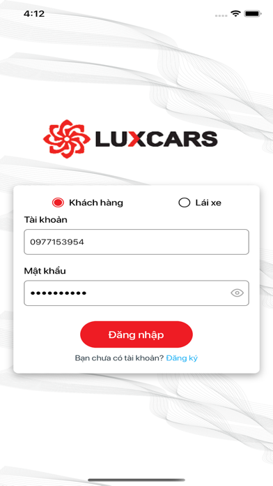 Ứng dụng đặt xe - Luxcars Screenshot