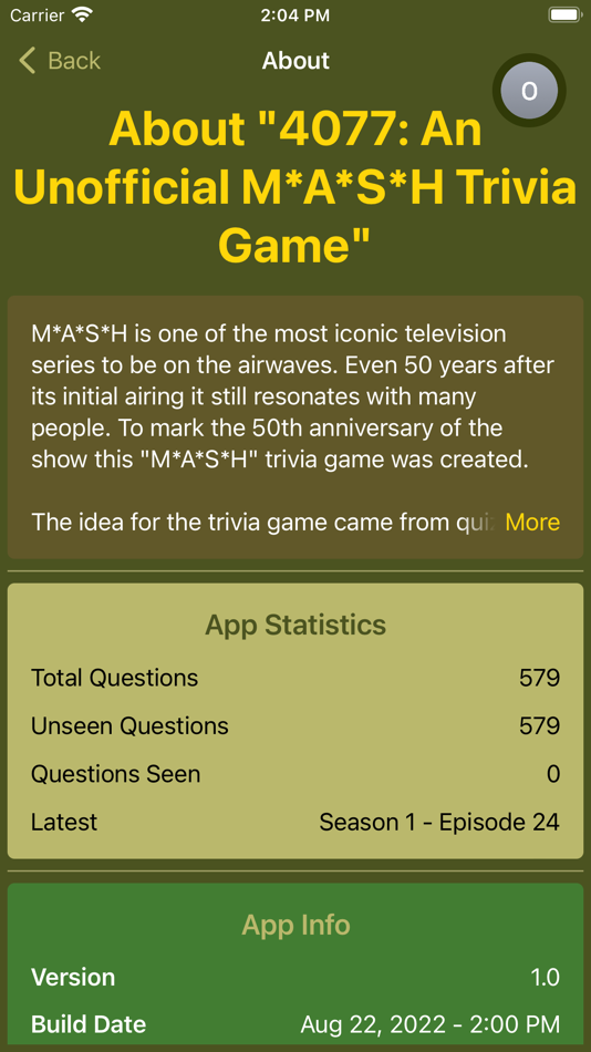 #7. 4077: M*A*S*H Trivia Game (iOS) От: Wayne Dixon