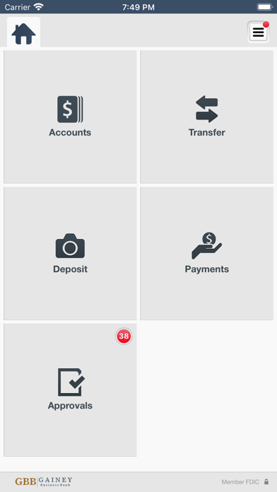 Gainey Business Bank Screenshot
