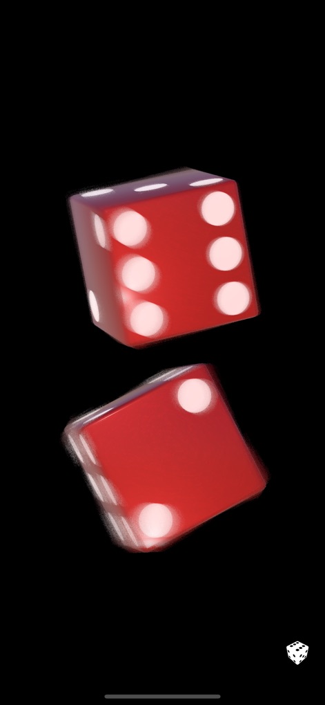 Dice Dice - La imagen revela dos dados D6 de color rojo intenso en movimiento, con un ligero desenfoque que subraya la naturaleza dinámica de las tiradas de la aplicación.