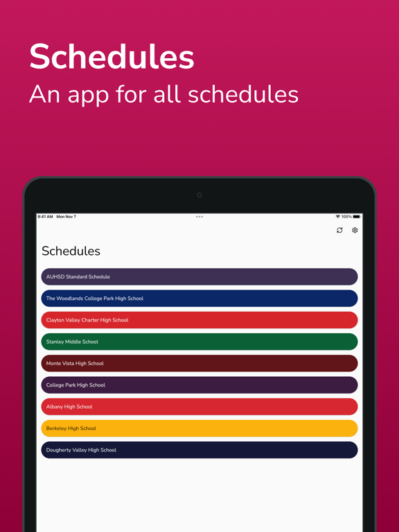 Schedules: find your schedules iPad screenshot 1 - Productivity app