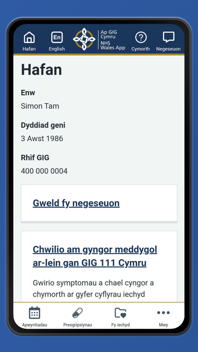 NHS Wales App Screenshot