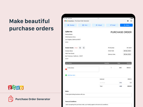 Purchase Order Generator Zoho