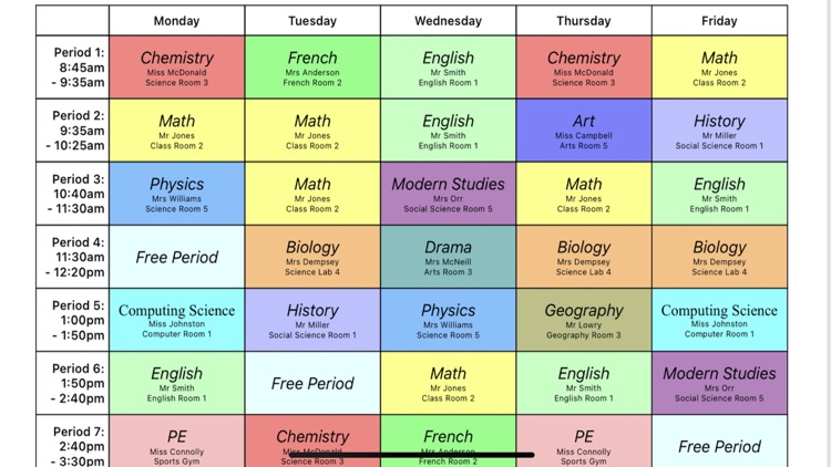 School Schedule for Class