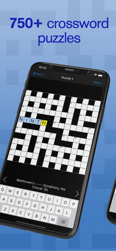 Crossword - This screenshot showcases the interactive grid for direct letter input and the convenient on-screen keyboard for seamless puzzle solving.