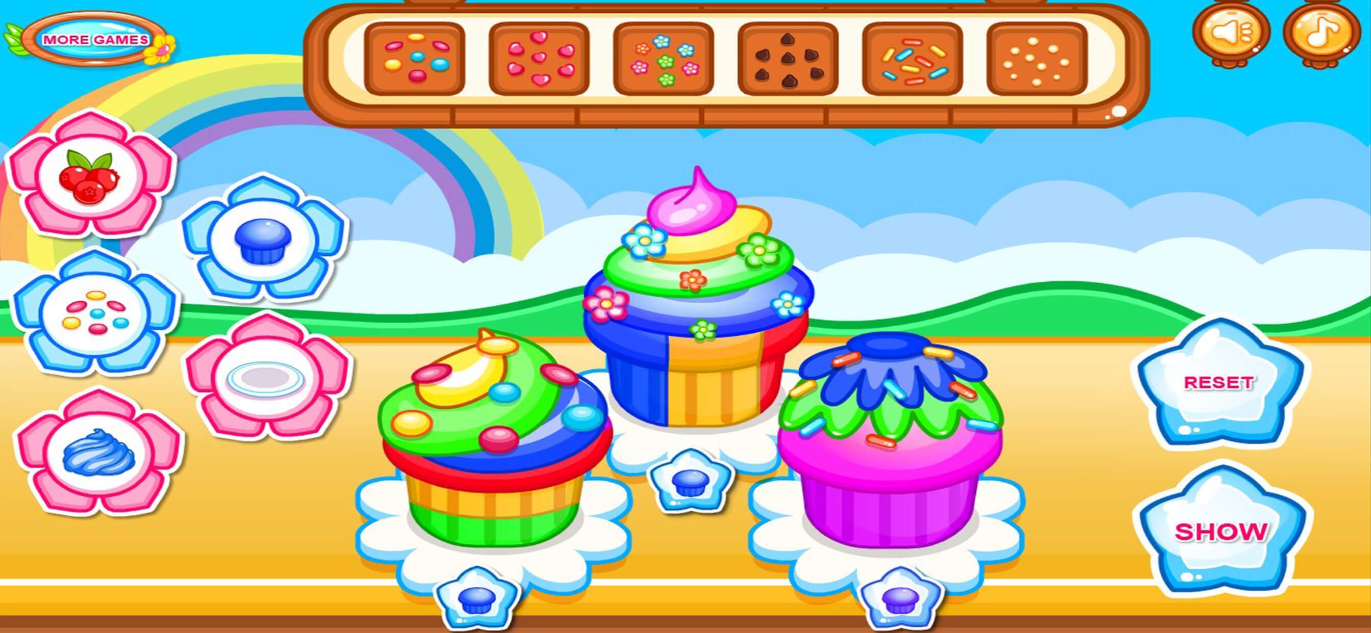 Cooking colorful cupcakes game