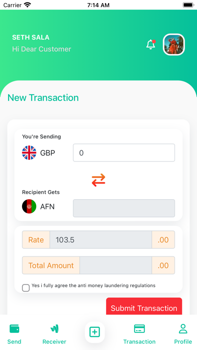 RUB Money Transfer Screenshot