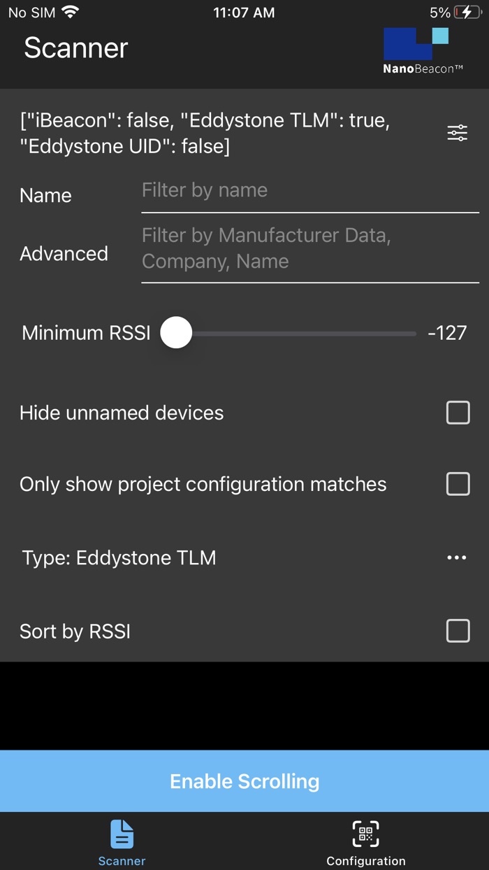 NanoBeacon BLE Scanner
