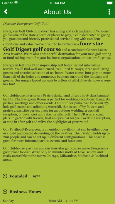 Evergreen Golf Club App Screenshot