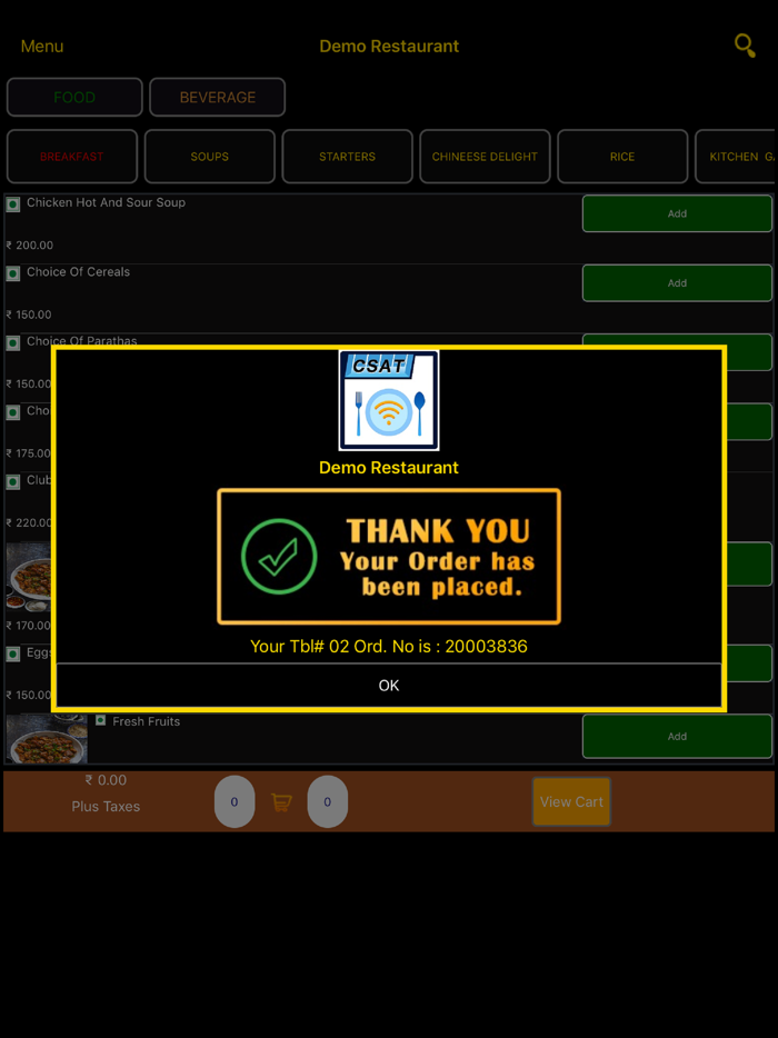CSAT ContactLess Order App