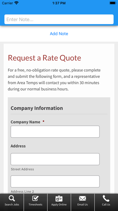 Area Temps Staffing Service Screenshot