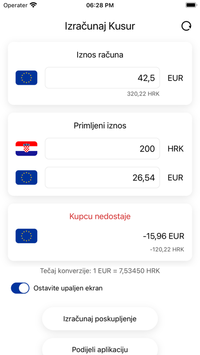 Izracunaj Kusur - EUR u HRK Screenshot