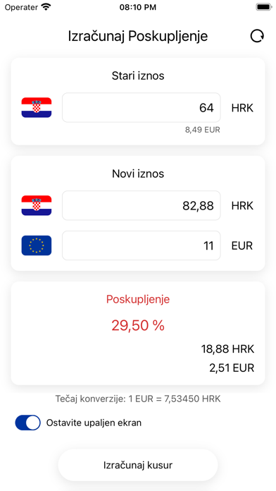 Izracunaj Kusur - EUR u HRK Screenshot