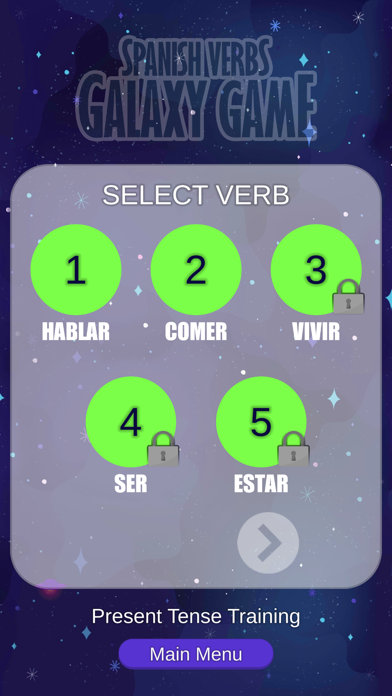 Spanish Verbs Galaxy Game Screenshot