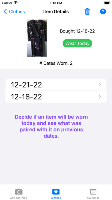 Outfit Logbook Screenshot