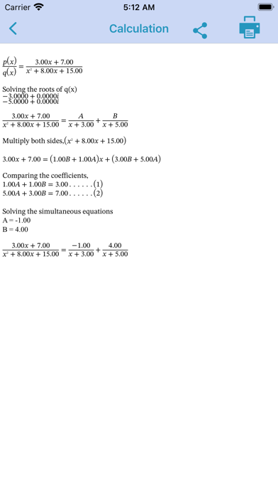 Partial fraction decomposition Screenshot