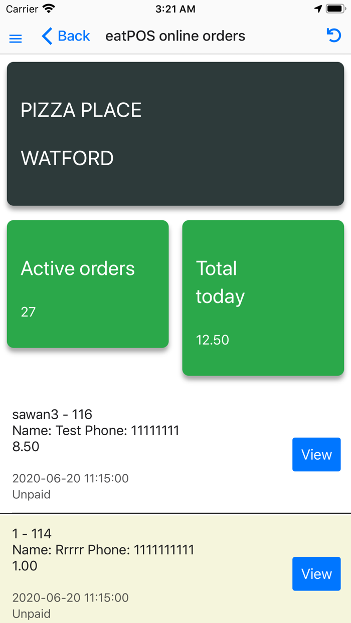 eatPOS order management