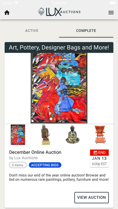LUX Auctions Screenshot
