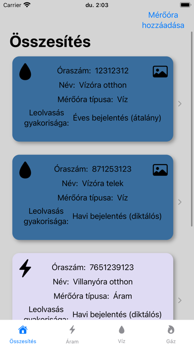 Mérőóra leolvasás Screenshot
