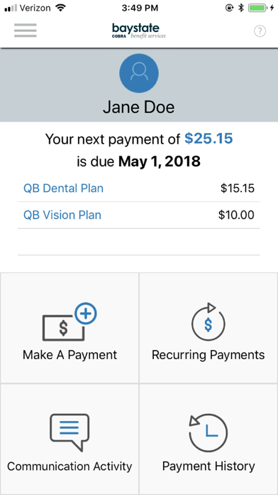 Baystate Benefits COBRA Screenshot