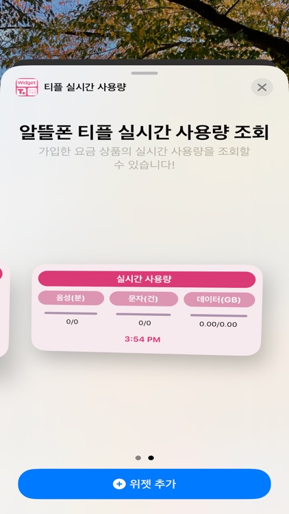 알뜰폰 티플 실시간 사용량 위젯