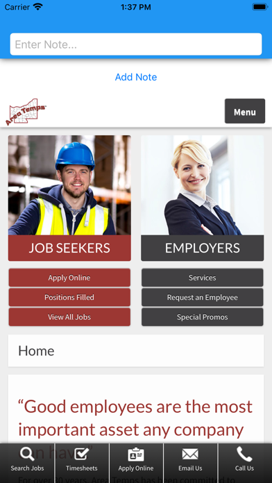 Area Temps Staffing Service Screenshot