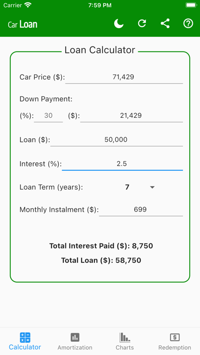 Singapore Car Loan Calculator Screenshot