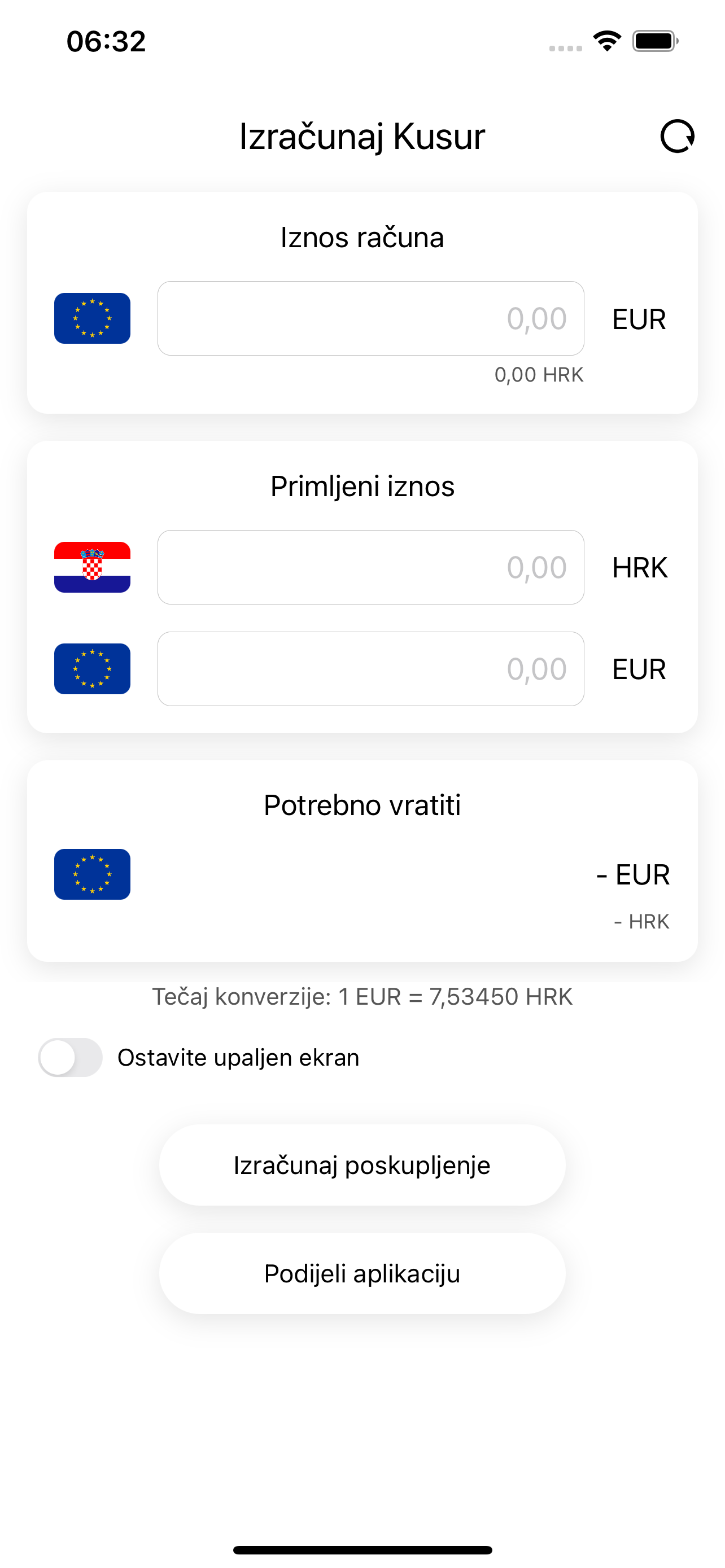Izracunaj Kusur - EUR u HRK