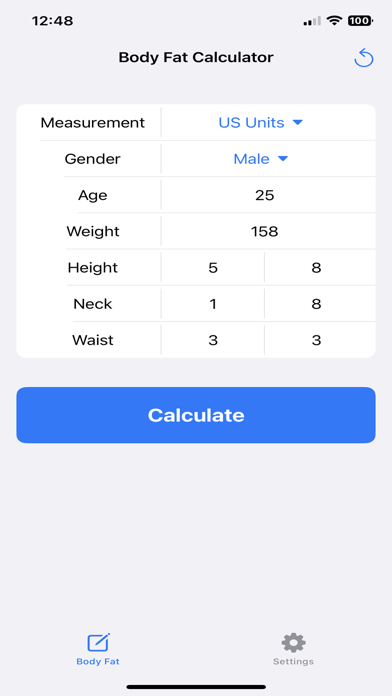 Body Fat Percentage Screenshot