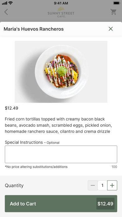 Sunny Street Cafe Ordering Screenshot