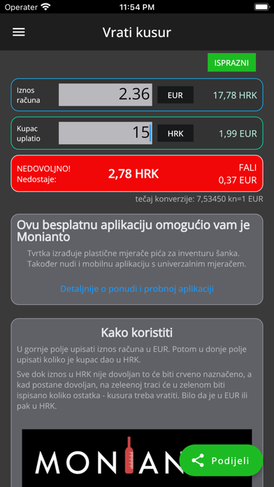 Vrati kusur Monianto EUR u kn Screenshot