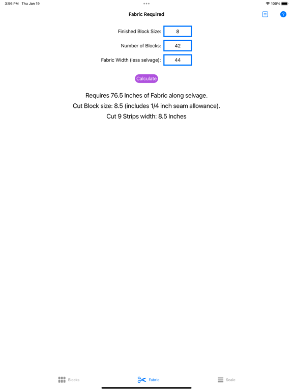 Quilt Block Calculator iPad screenshot