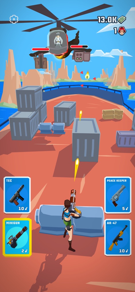 Agent Action - Spy Shooter - Deploy devastating heavy weaponry, such as the Minigun, in dynamic environments like a ship's deck, supported by versatile options like the TEC and AK-47.