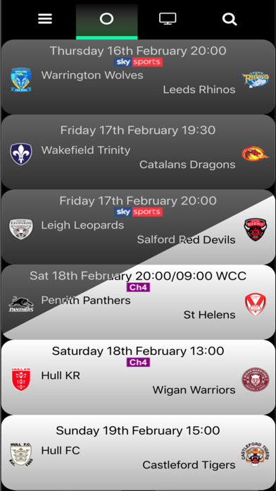 Rugby League Fixtures Screenshot