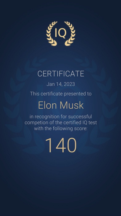 IQ Test with a Certificate Screenshot