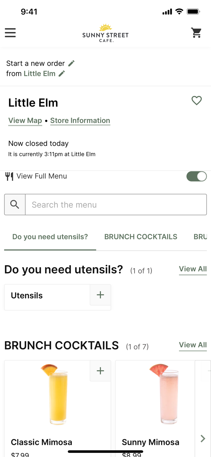 Sunny Street Cafe Ordering
