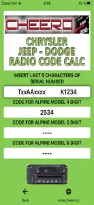 RADIO CODE for CHRYSLER JEEP screenshot #2 for iPhone