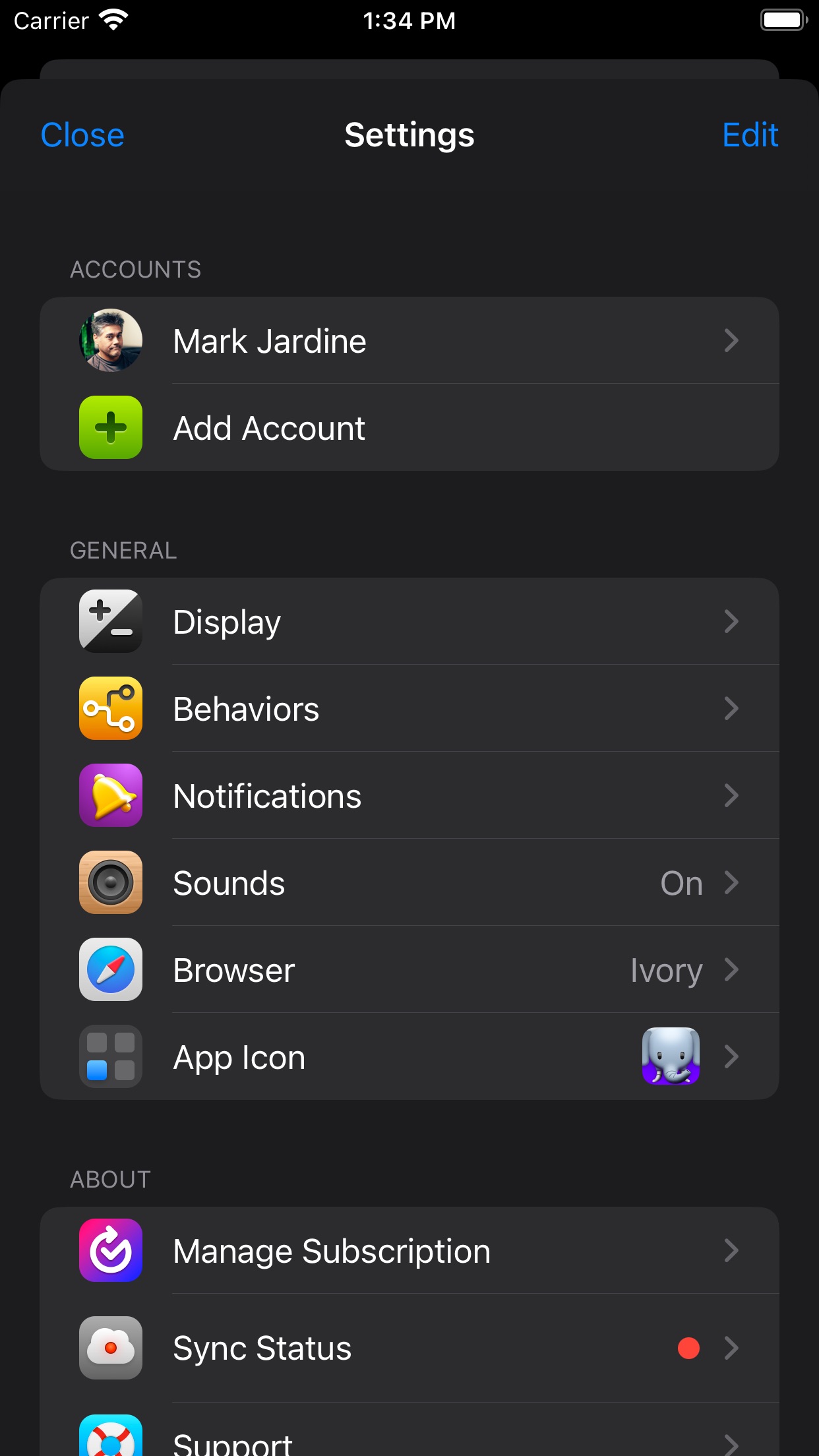 Screenshot do app Ivory for Mastodon by Tapbots