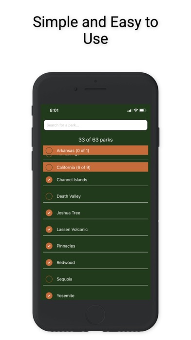 National Parks Checklist Screenshot