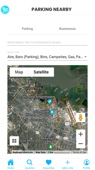 Motorhome Parking Locations Screenshot