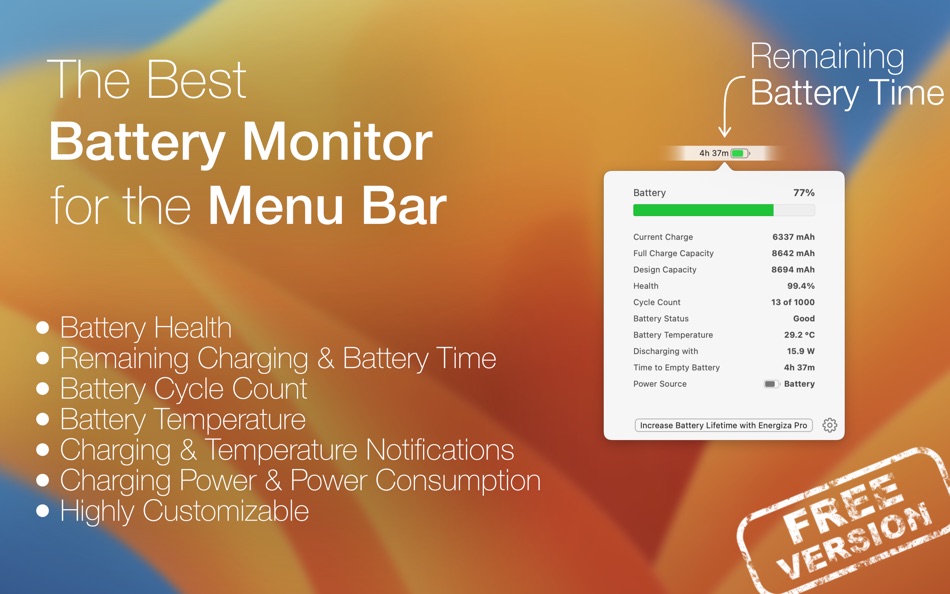 #1. Energiza - Battery Monitor (macOS) 게시자: appgineers