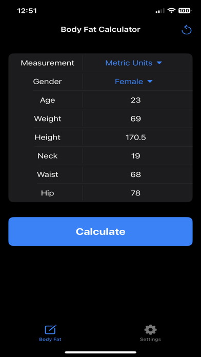 Body Fat Percentage Screenshot
