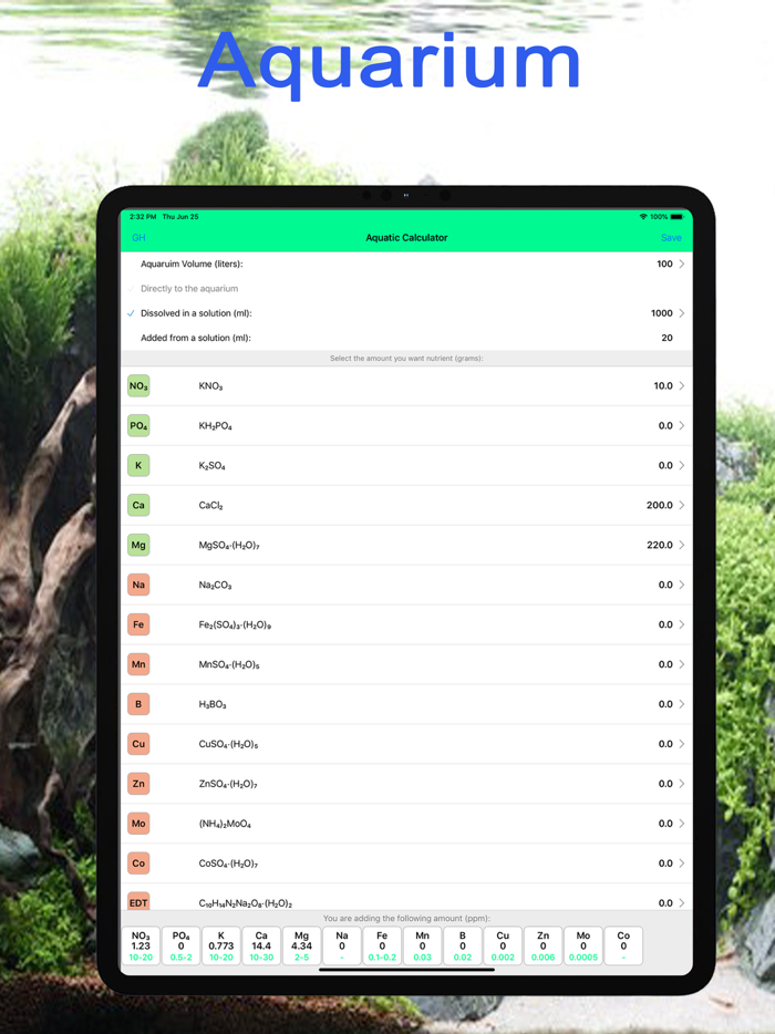 Aquarium Fertilizer Calculator